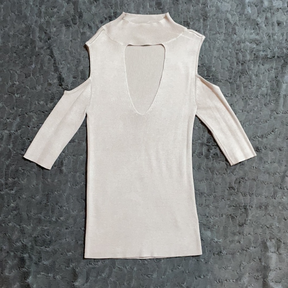 EXPRESS Cream Ribbed Top XS